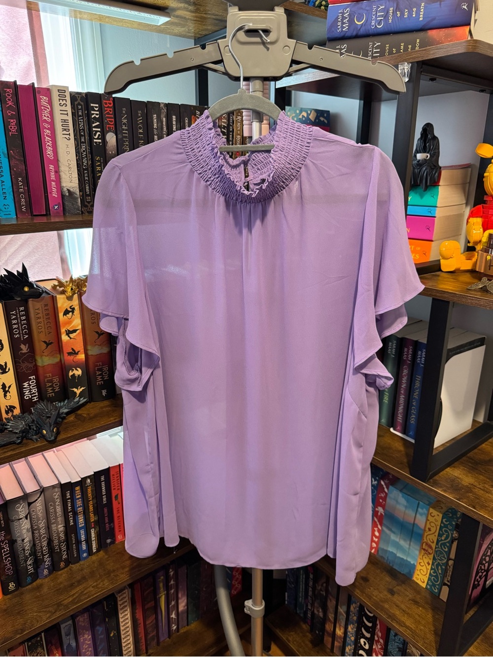 torrid Lavender Smocked Ruffle Neck Flutter Sleeve Blouse